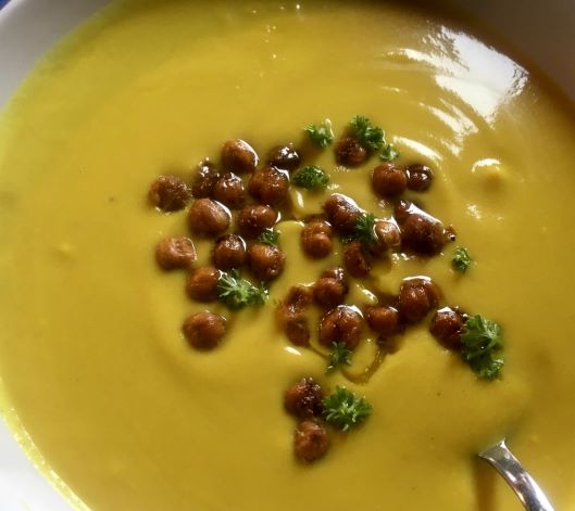 Golden Cauliflower Soup with Spiced Chickpeas